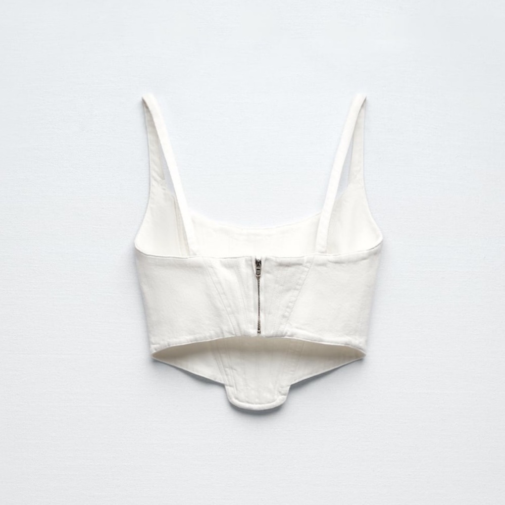 Zara Topstitched Corset Top - Oyster/Off White - Size Small - NWT - Picture 8 of 9